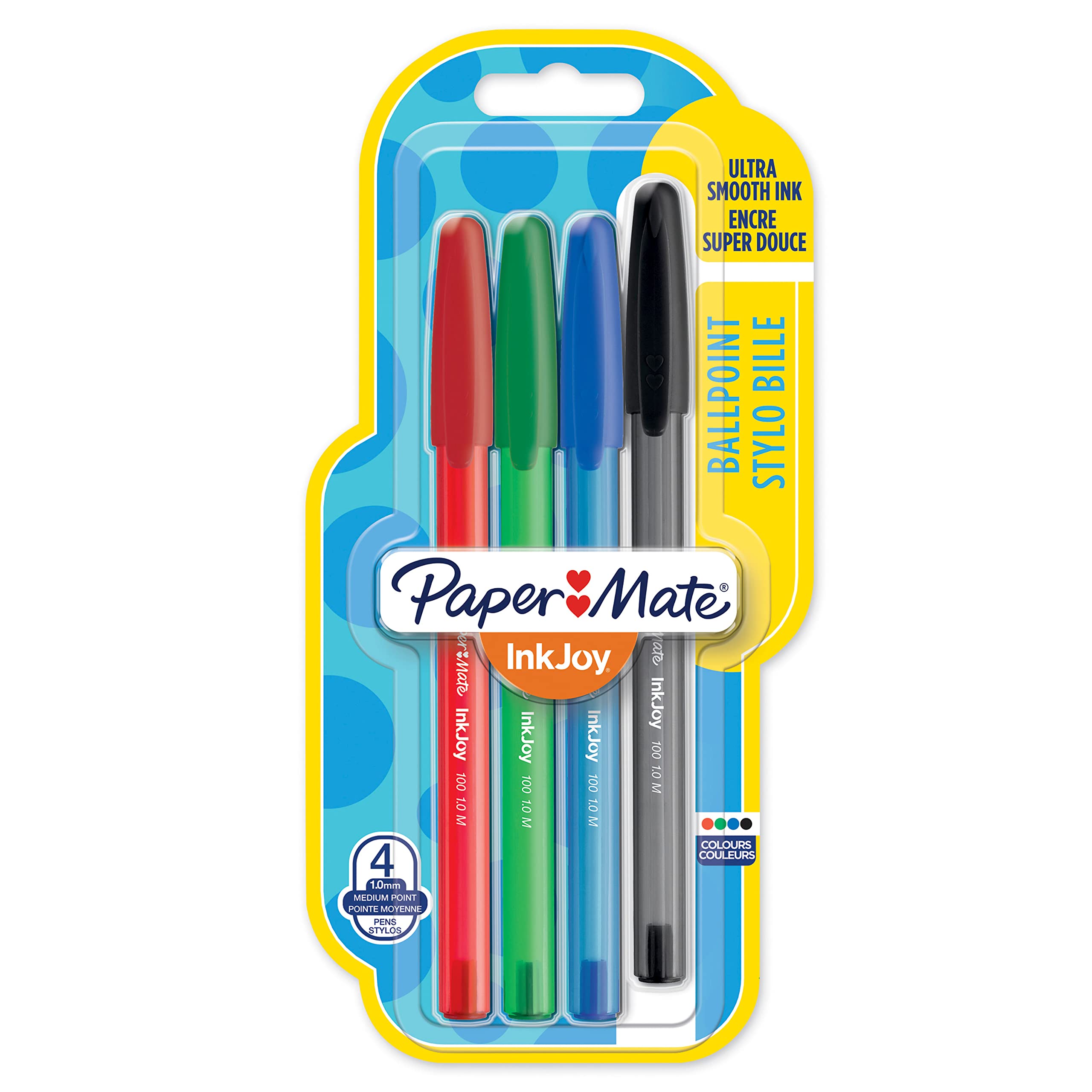 Paper Mate InkJoy 100ST Ballpoint Pens | Medium Point (1.0mm) | RedGreenBlue & Black | 4 Count