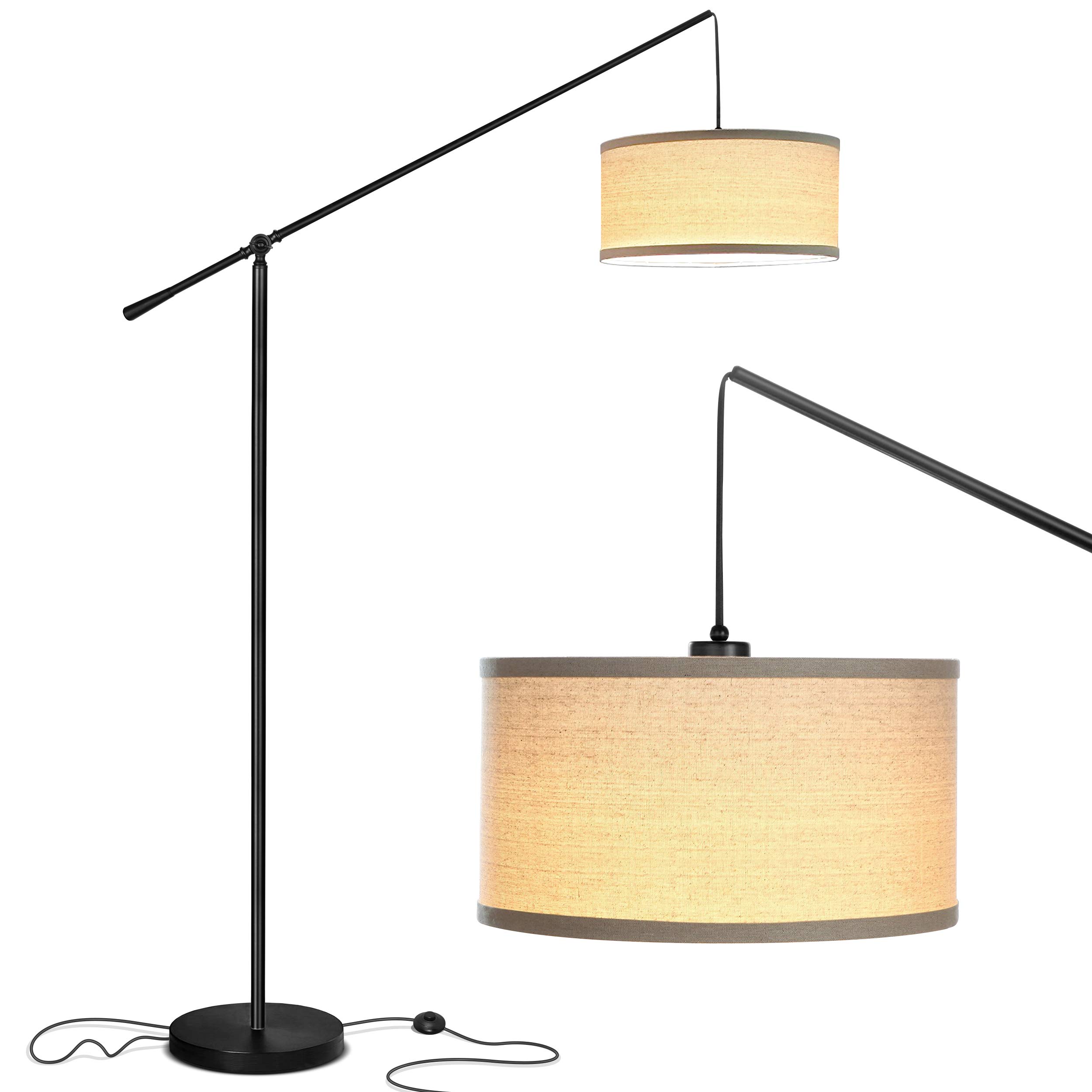 Brightech Hudson 2 - LEDフロアランプ、頑丈なベース付きトールランプ、リビングルーム&オフィス用の現代的なアークランプ、素晴らしいリビングルームの装飾、寝室用のミッドセンチュリーモダン-ジェットブラック