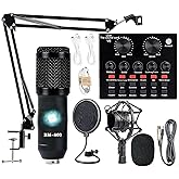 Podcast Equipment Bundle, BM-800 Condenser with Voice Changer, Recording Studio Package - Podcast Microphone Bundle for Laptop, Streaming/Live Broadcast/YouTube Recording (AM200-V8)