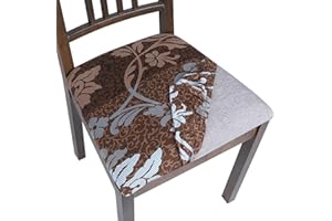 SearchI Seat Covers for Dining Room Chairs Stretch Printed Chair Seat Covers Set of 4, Removable Washable Upholstered Chair Seat Protector Cushion Slipcovers for Kitchen, Office(Brown+Flower)