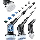 Electric Spin Scrubber, Cordless Cleaning Brush for Bathroom, Home | 8 Replaceable Brush Heads, 90Min Runtime, 54 Inch Long Handle, IPX7 Waterproof, 2 Speeds for Bathroom Cleaner