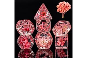 Weyano Flower Resin D&D Dice Set, 7pcs Polyhedral Dice for Dungeons and Dragons, RPG, MTG, Role Playing Games (D4, D6, D8, D10, D12, D20, D%)