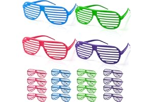 Novelty Place Neon Color Shutter Glasses 80's Party Slotted Sunglasses for Kids & Adults - 12 Pairs (4 Colors)