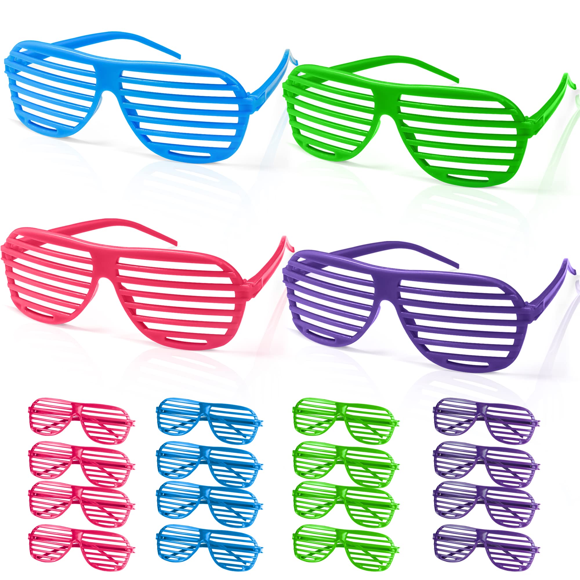 NOVELTY PLACE Neon Glasses Shutter Shades Glasses Pack- Party Sunglasses Fancy Dress Costume for Kids & Adults - 12Pairs (4 Colors)