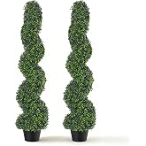4FT Artificial Boxwood Spiral Topiary Trees Set of 2, UV Resistant Faux Evergreen Topiary Plants in Pots, Outdoor Indoor Decorative Fake Boxwood Shrubs for Front Porch, Patio, Garden, Home Decor