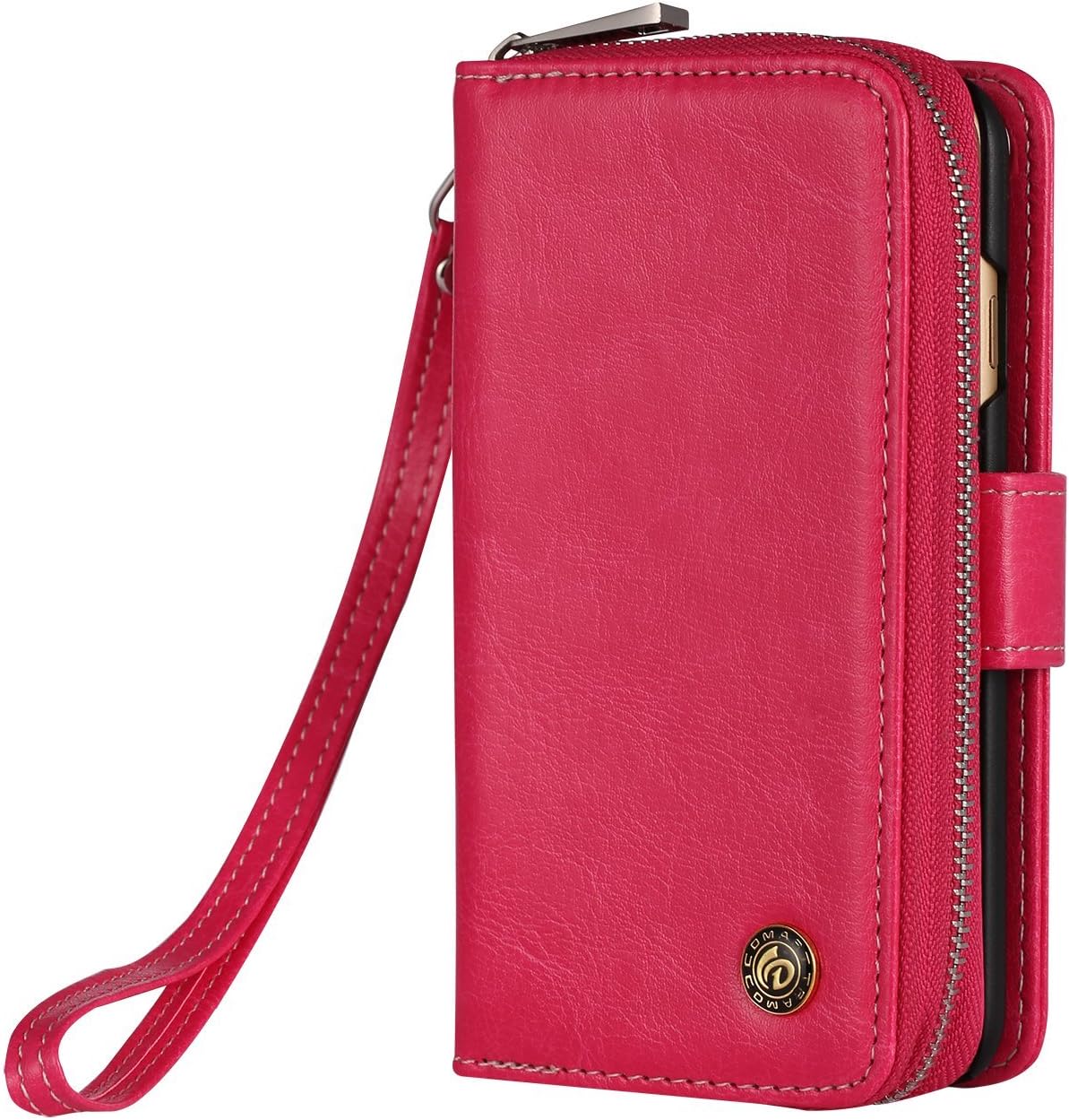 CDMART Wallet Case Handmade Genuine Cowhide Leather Wallet Cover Case - Large Capacity Leather Wallet Type Case with Zipper Wallet Pocket for iPhone 7 Model 5.5 Inch