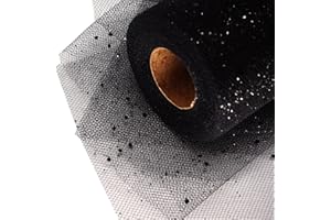 ABLEME DECO Glitter Tulle Fabric Rolls 6 Inch 50 Yards (150FT) Sequin Sparkling Ribbon Spool Netting for Wedding, Tutu Skirt, Gift Wrapping, Party Decoration (Black)