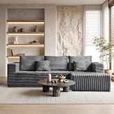 ModMood 106" Dark Gray Corduroy Boneless Modular Sectional Sofa, Cloud-Louch Deep Seat Sofa with Left Chaise for Living Room &amp; Bedroom（L-Shaped Right Hand Facing）