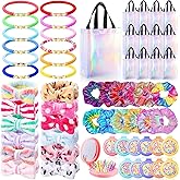 Suncalla 60 Pcs Girl Party Favors 2025 Weekend Gift Bags Friendship Bracelets Spa Headband Hair Scrunchie Comb with Makeup Mirror for Sleepover Slumber Valentines Galentine's Day Party(Multicolor)