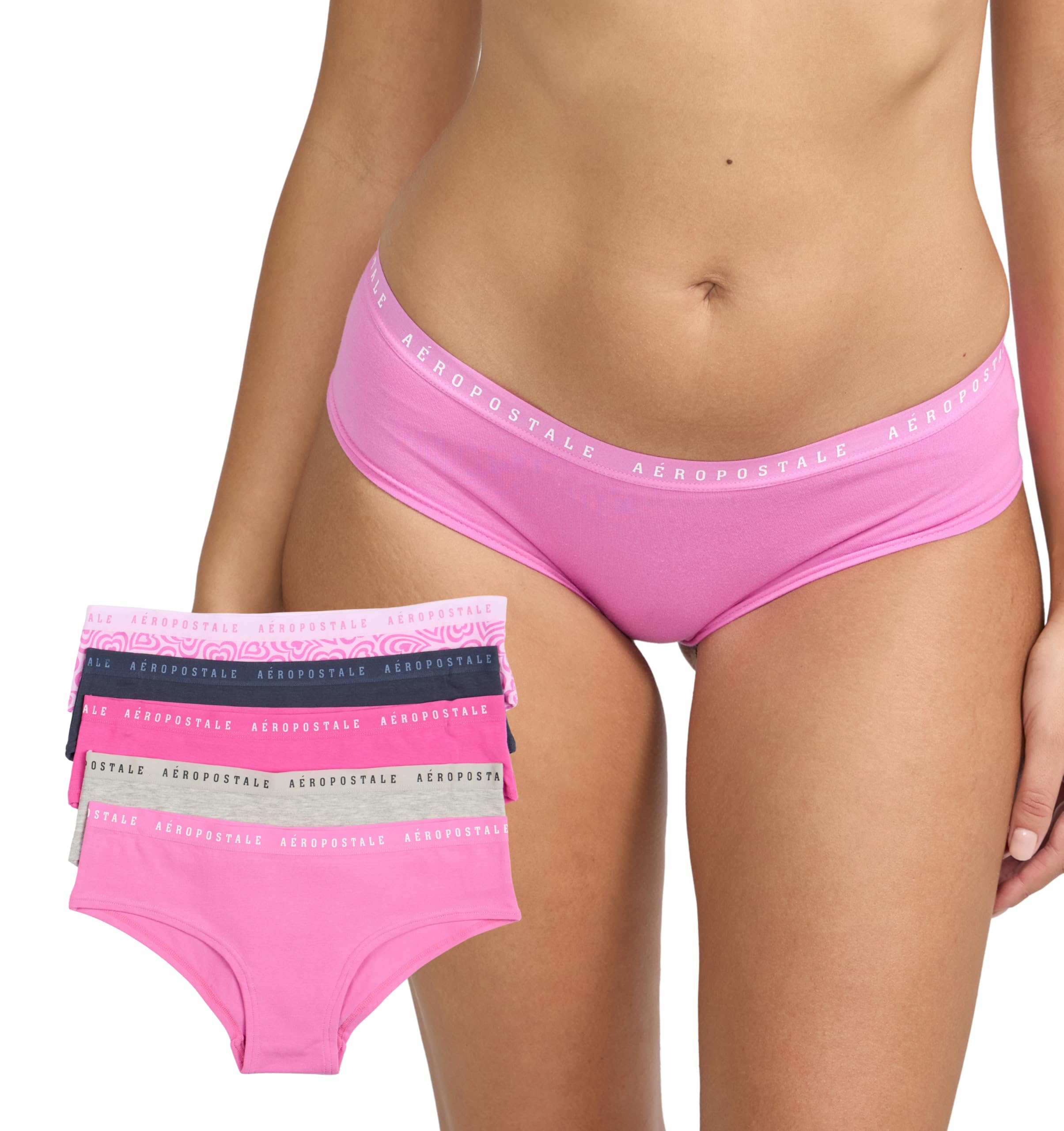 Aeropostale Women’s 5-Pack Cheeky Hipster Panties, Super Pink, L