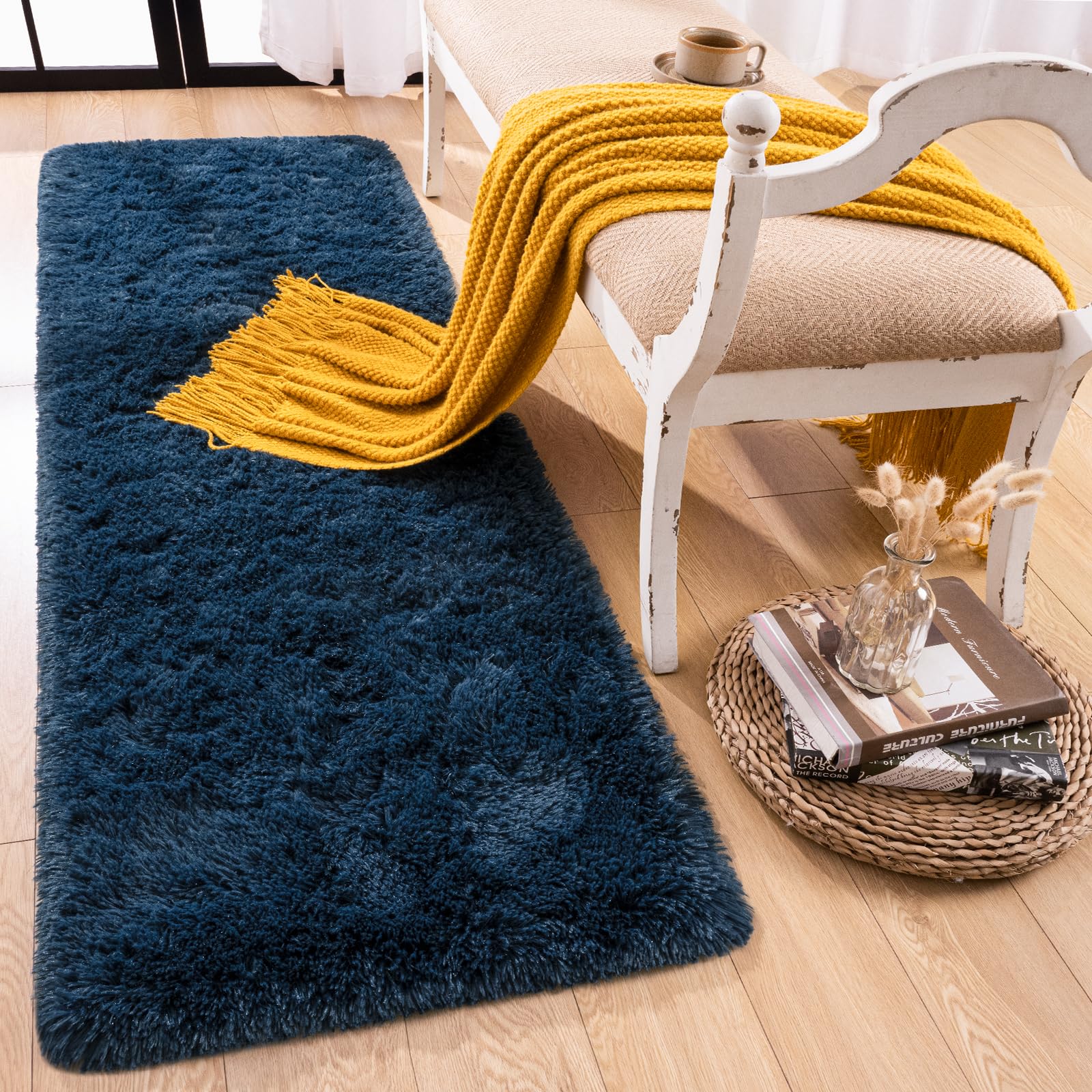 Photo 1 of Rtizon Runner Rug for Bedroom, 2x6 Soft Shag Fluffy Area Rugs for Girls Boy's Room, Plush Shaggy Carpet with Non-Slip Bottom for Living Room Dorm, Navy Blue
