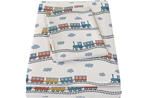 Bedmoon Boys Twin Sheets, Kids Train Soft Microfiber Twin Sheets & Pillowcases with Elastic Corner Straps, Yellow Orange