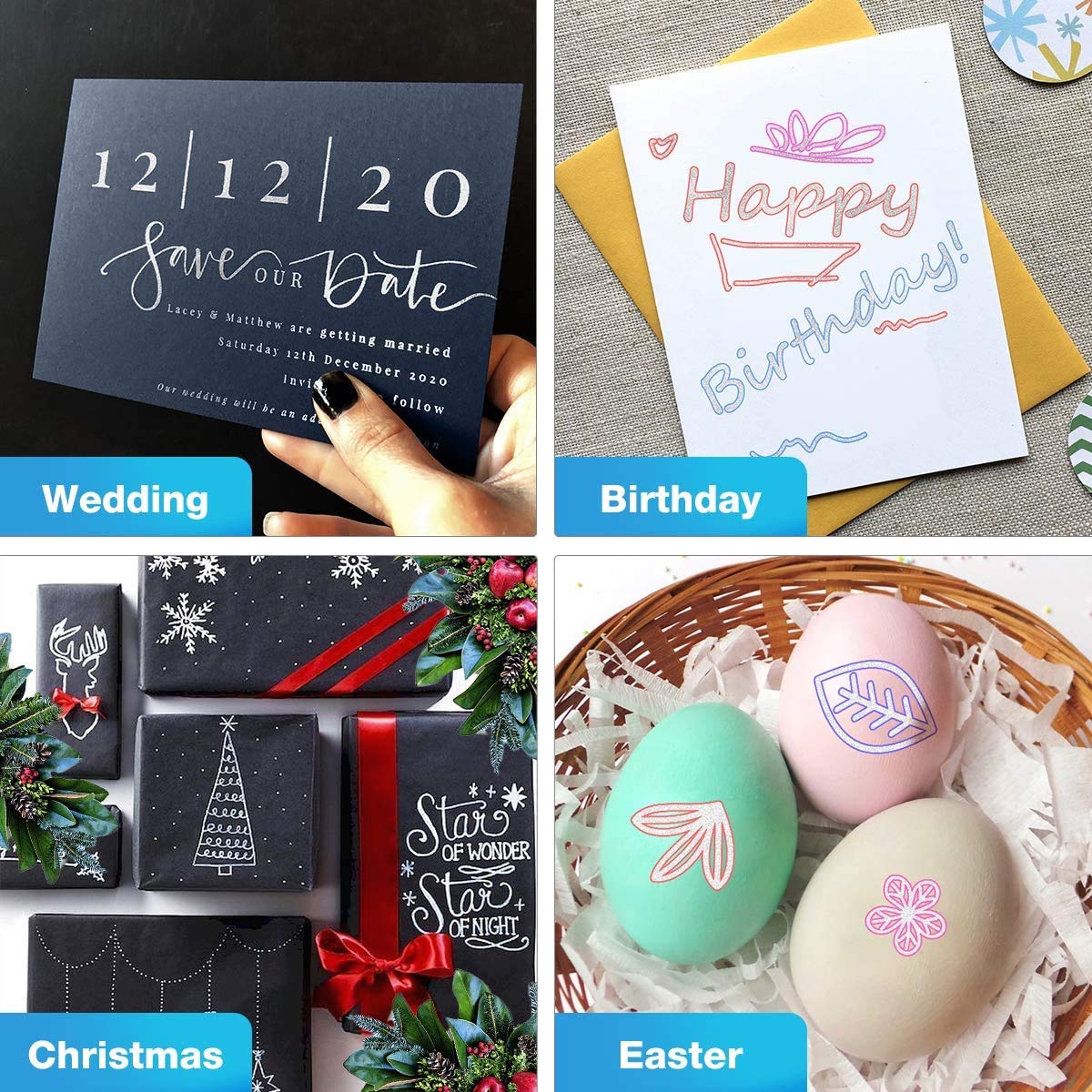 ECtury Ostergeschenke Kinder, Glitzerstifte Magische Stifte, Geschenke für Mädchen, Ostern Geschenke Kinder, 12 Outline Zauberstifte Stifte für Ostern Basteln, Mädchen Geschenke 4-12 jahre 6