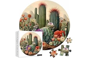 PICKFORU Vintage Cactus Plant Puzzles for Adults 1000 Pieces and up, Retro Succulents Puzzle Including Various Cactus Flower, Round Puzzle for Plant Lovers