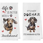Geqtt Dachshund Gifts Dish Towels Set - Funny Dachshund Gifts Decorative Waffle Weave Kitchen Towels, Wiener Dog Gifts for Women Hand Tea Towels (16×24 Inches Set of 2)