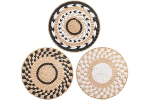 BRIFUL 11.8" Boho Wall Plate Decor - Seagrass Rattan Wicker Wall Decor Round Handmade Hanging Rustic Wall Art for Farmhouse Living Rooms Bedrooms Display Table Settings Kitchen Home