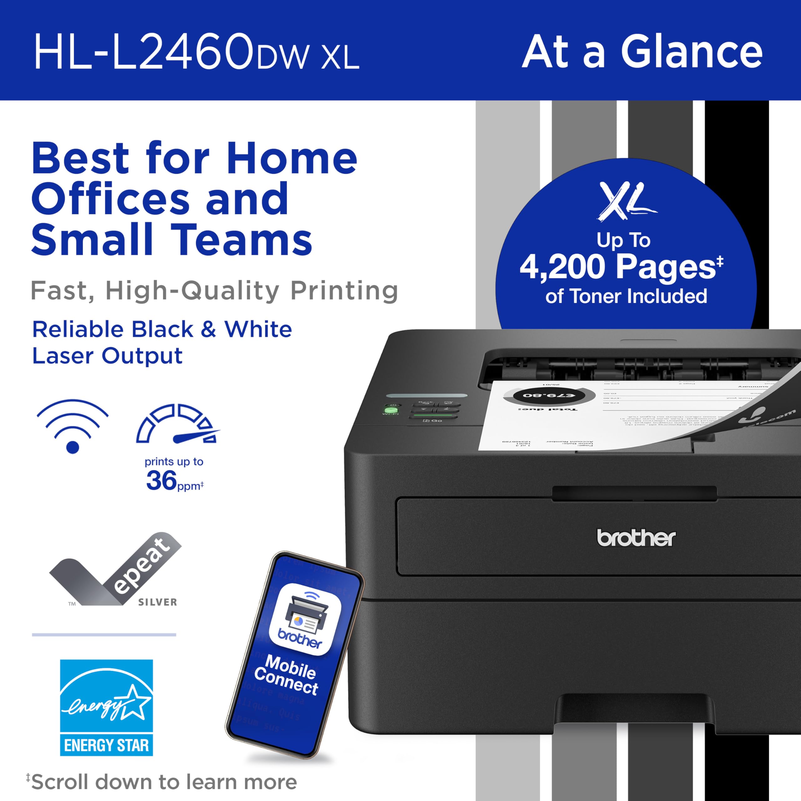 Brother International HLL2460DWXL Printer,lsr,bw
