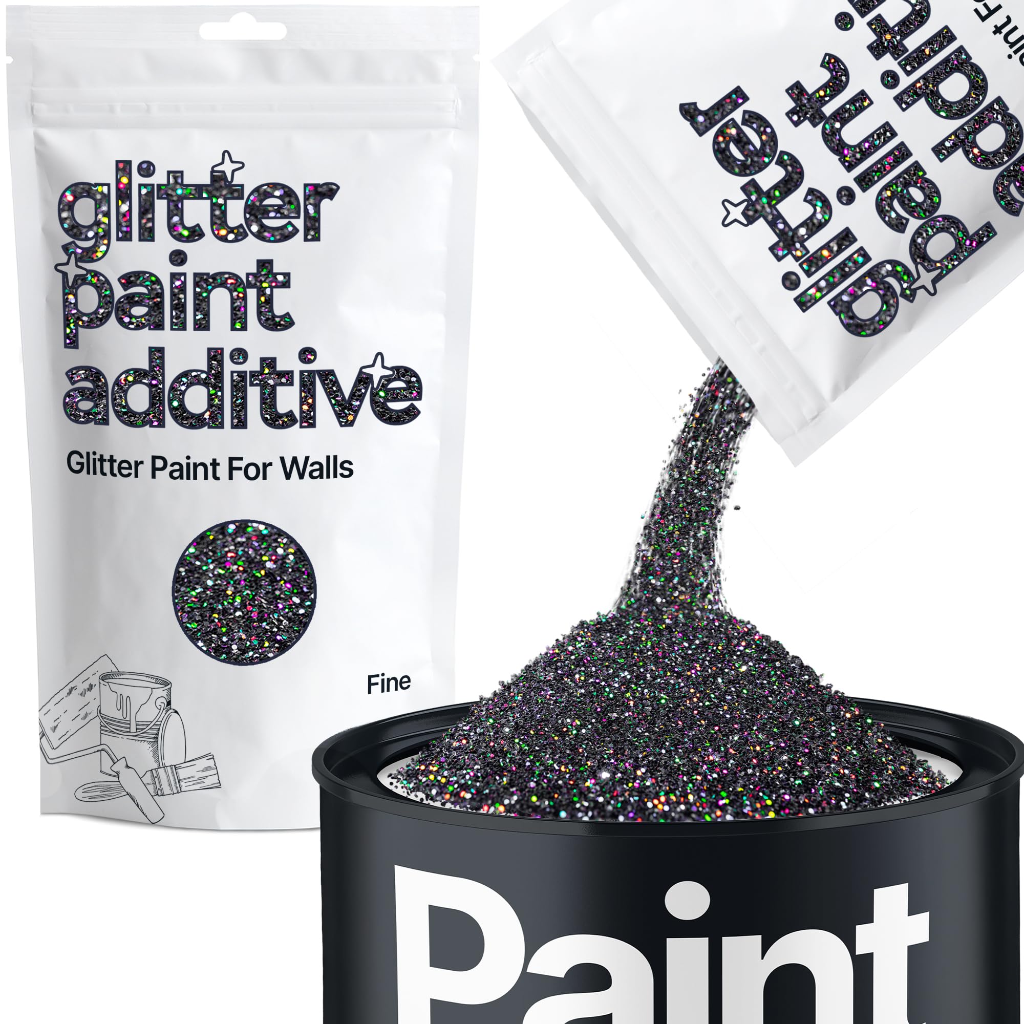 Hemway Black Holographic Glitter Paint Additive Fine 100g for Adding Sparkle to Paints & Varnish | Paint Walls Sparkly Add to Emulsion, Acrylic or Lacquer Indoor