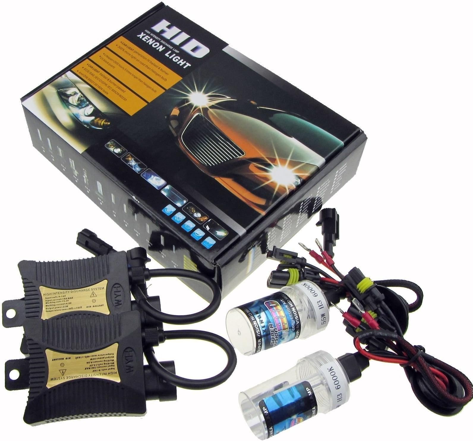JINYJIA 12V 55W Xenon HID Conversion Kit Headlight for Car Vehicle Replacement Bulb, H7/8000K