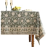 ISAENNE Designer Grayish Green Linen Small Tablecloth Rectangular,Floral Stain Resistant Table Cloth,Fall Vintage Decor Tablecloths for Dining Thanksgiving Kitchen Party,55"*71"-Andrew A