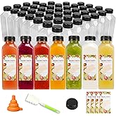 TOMNK 100pcs 16oz Plastic Beverage Containers, Black Caps with Label, Funnel and Brush for Juicing, Smoothies, Tea, Milk