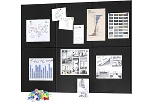 Neatsure Large Cork Board for Wall, Black Felt Bulletin Board with Pushpins, 36" x 24" 6 Panels Wall Tiles, Tack Push Pin Boards for Office