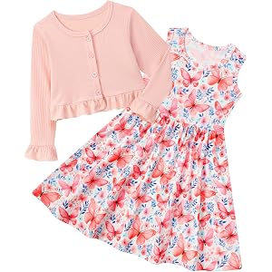 Girls Dresses with Cardigan Size 3-7 Toddler 2 Piece Ruffle Outfit | Toddler Dress with Cardigan; Kids Clothes for Back to Sc