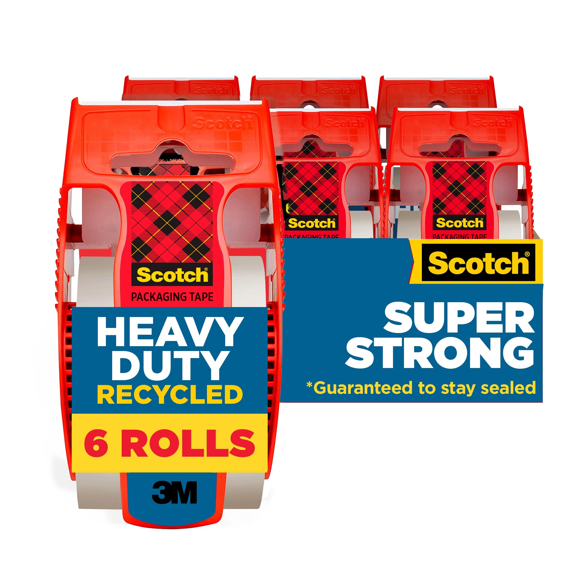 Photo 1 of Scotch Heavy Duty Recycled Packaging Tape, Shipping and Packing Tape, 1.88 in x 800 in, 6 Rolls with Dispensers