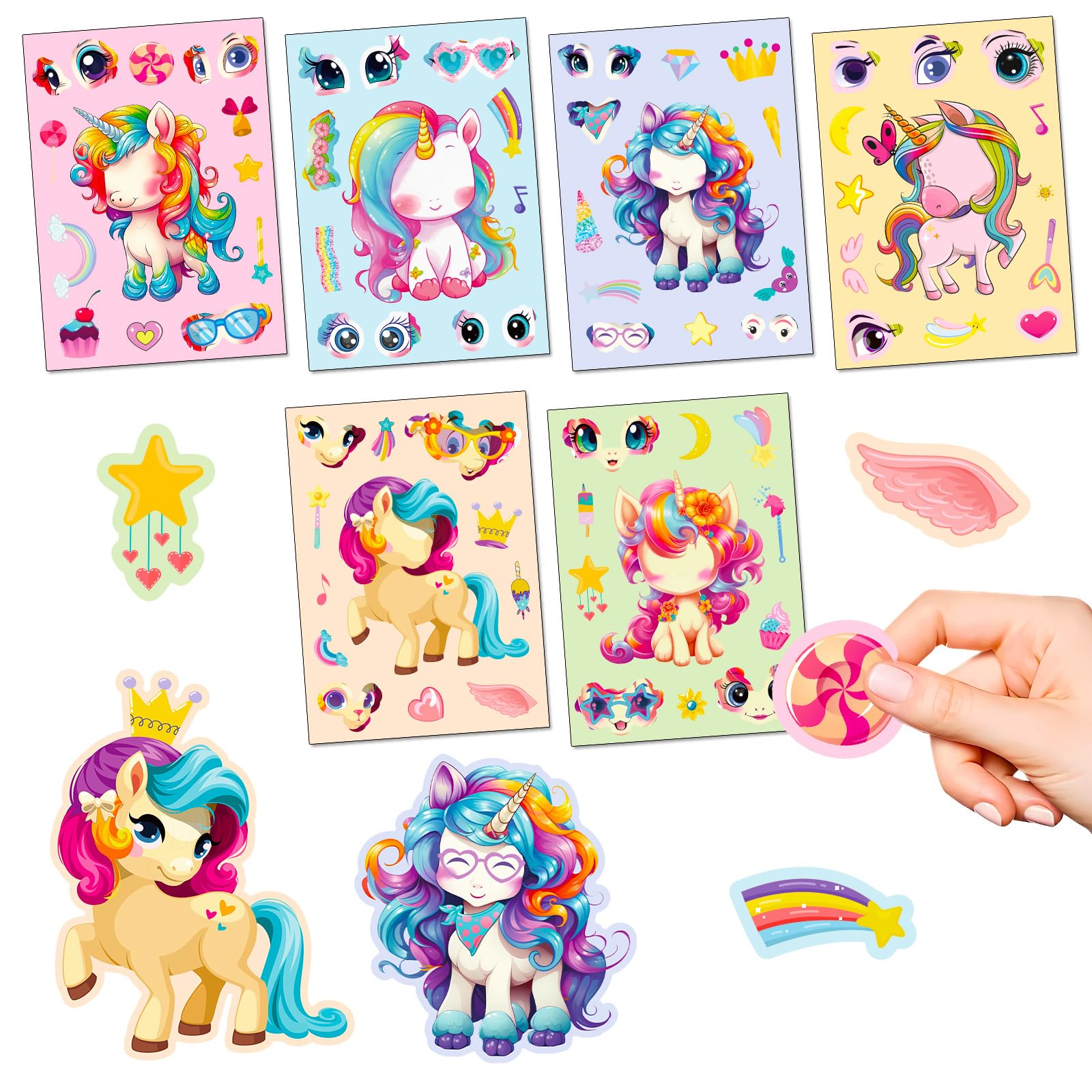 Unicorn Stickers, Rainbow Horse Stickers, Small Animals Puzzle Stickers, Children Early Education Face Change Stickers, Baby Puzzle DIY Early Education Puzzle Stickers