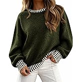 KIRUNDO Oversized Sweaters for Women 2026 Long Sleeve Crewneck Fall Tops Contrast Chunky Knit Pullover Winter Clothes