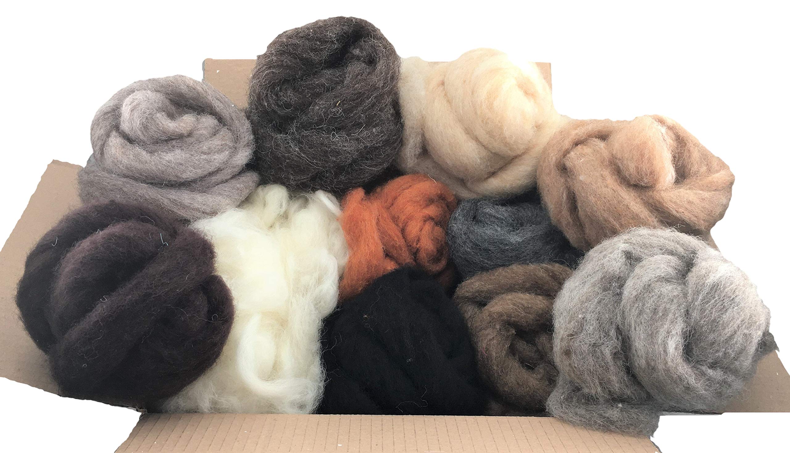 Corriedale Felting Wool in 10 Animal Colours and corewool for 3D Needle Felting - 240 GMS Total