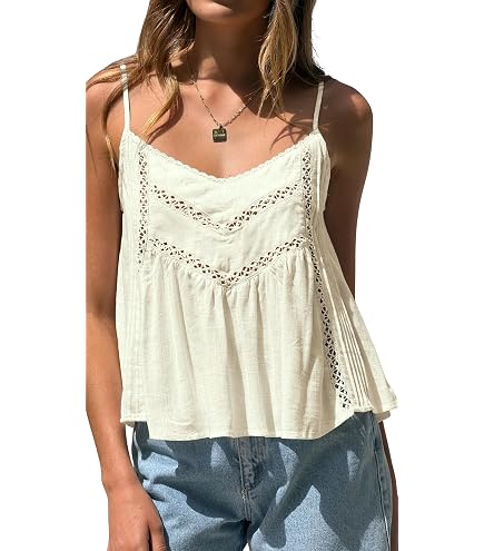 Yousify Women's Y2k Lace Cami Tops V Neck Babydoll Flowy Camisole