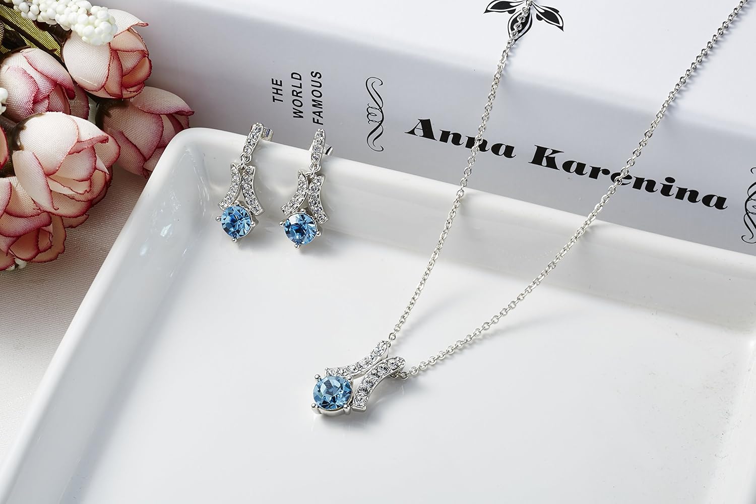 yellow chimes blue crystal pendant set for women
