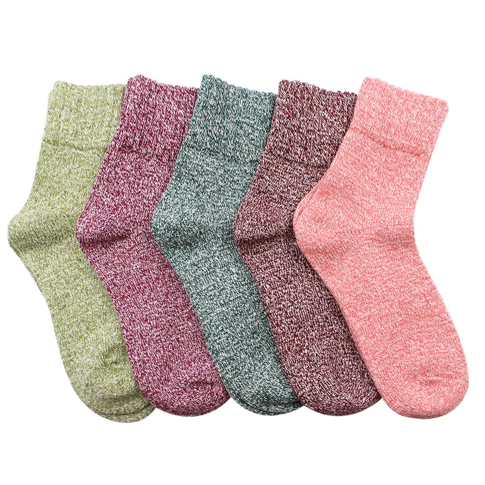 Hippih 5 Pairs Socks Womens Vintage Style Winter Thick Knitting Warm Wool Crew