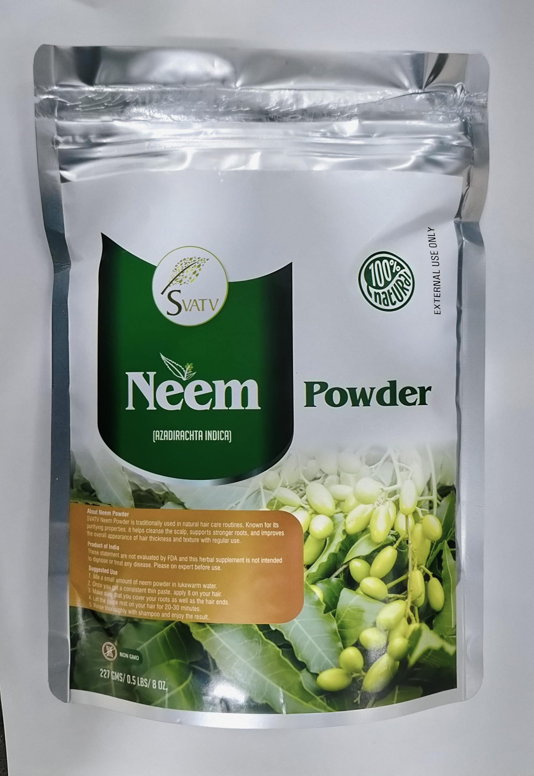SVATV Neem Powder (Azadirachta Indica) | Neem Leaf Powder | Skin Care | Healthier and Thicker Hair |Ideal for All Hair and Skin Types | Size - 227 Grams