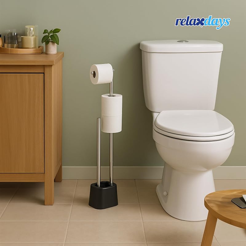 WC Garnitur, Edelstahl, 65,5x13x16 cm, stehender Klopapierhalter, Toilettenbürste mit Bürstenhalter, Farbwahl