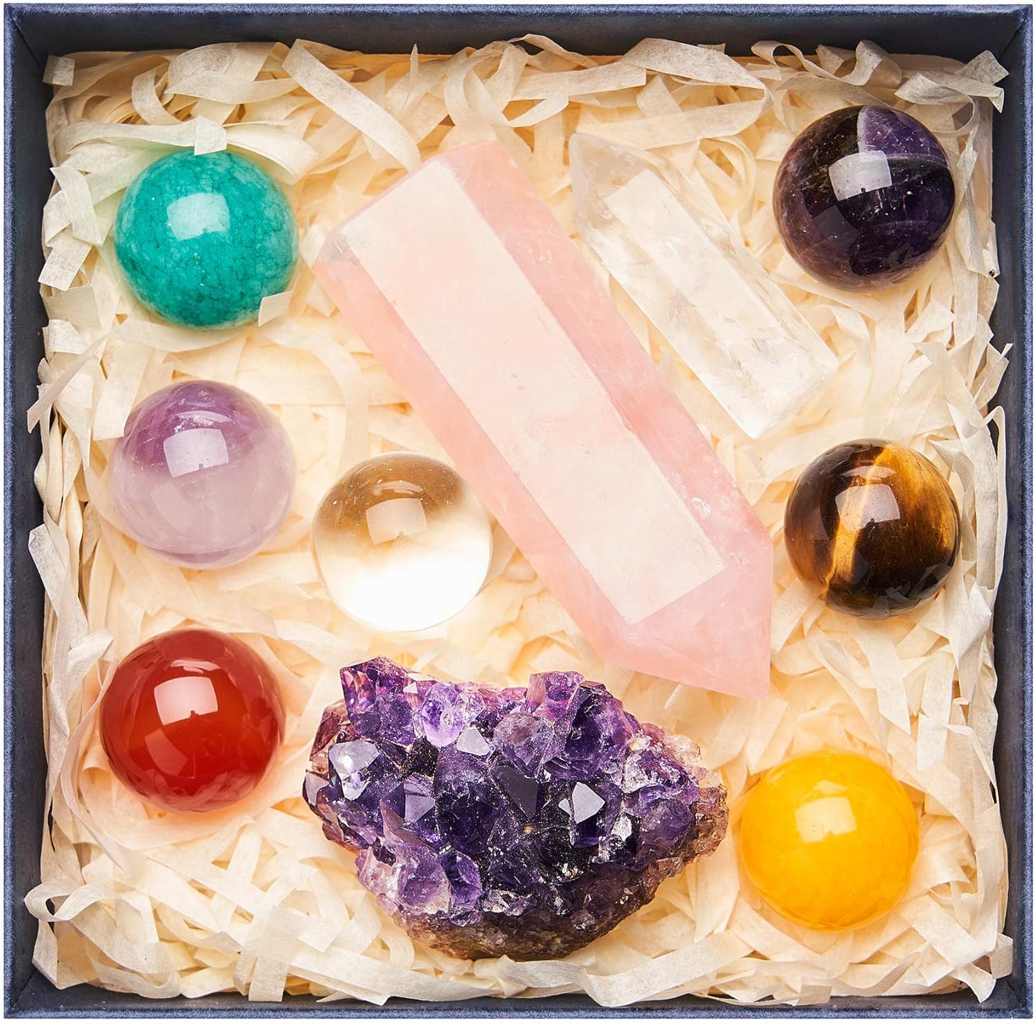 Real Crystals Decorations for Home Healing Stones, 10 Gemstones Chakra Crystals Set, Moldavite Crystal Decor, Spiritual Gifts for Women, Citrine Crystals for Witchcraft Beginners,Tumbled Stones