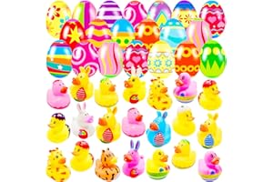 HOLYDECK 20 Pcs Prefilled Easter Eggs with Rubber Duckies Bright Colorful Easter Eggs Prefilled with Variety Bunny Duckies for Kids Easter Basket Stuffers and Party Favors