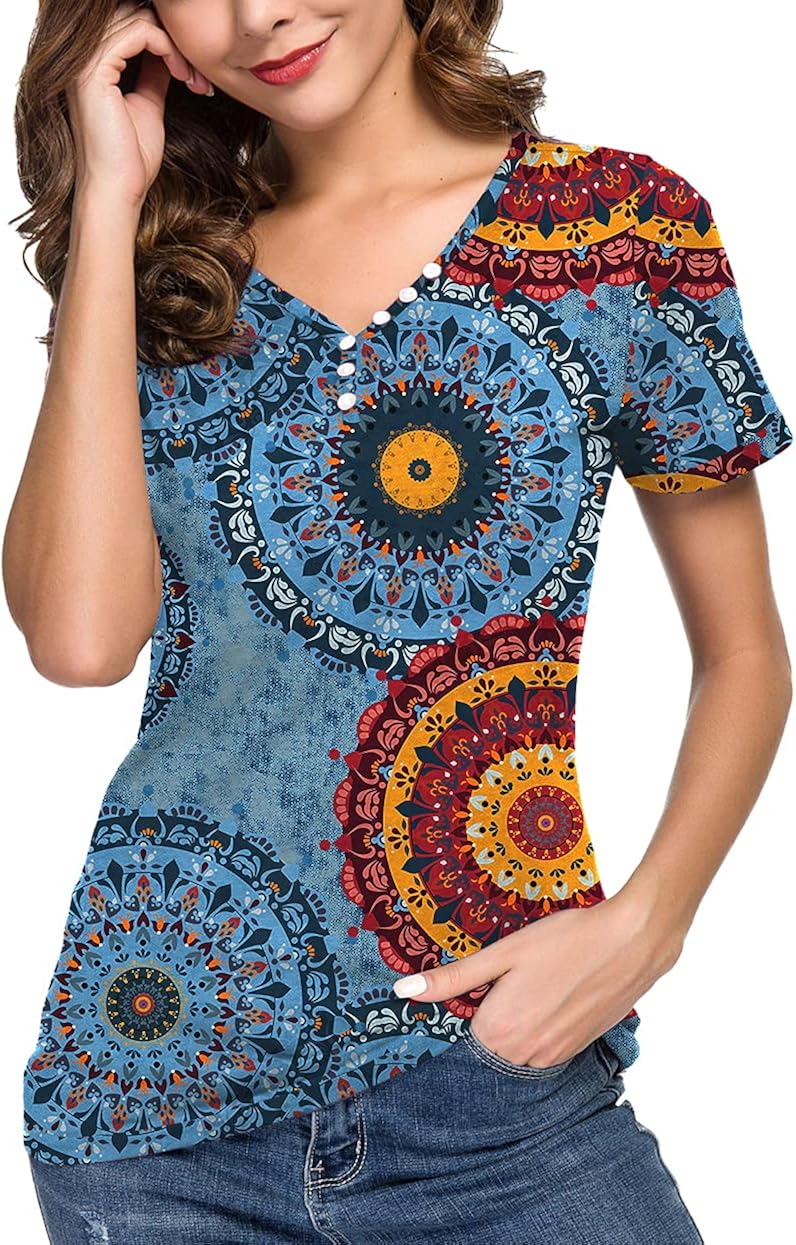 ANIXAY Women's Short/Long Sleeve Henley Button up T Shirt Casual Basic Tops Blouse at  Women’s Clothing store