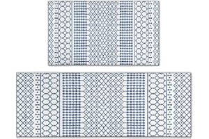 GENERIC Boho Kitchen Rugs Sets of 2 Piece Bohemian Non Slip Bath Mats for Floor Washable Doormat Runner Decor Entryway Rug Retro 47x17 inch Indoor/Outdoor Area Mat (Blue)