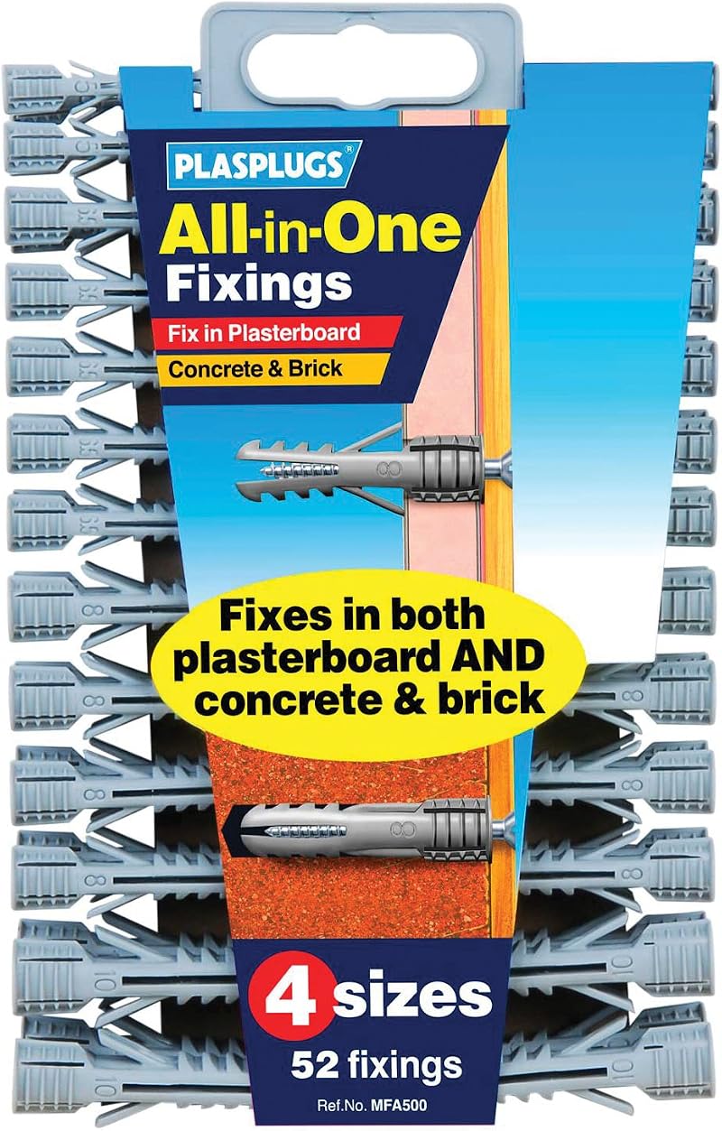 PLASPLUGS MFA500 All-in-One Multi-Purpose Wall Plugs Solid Plasterboard 52 Pk