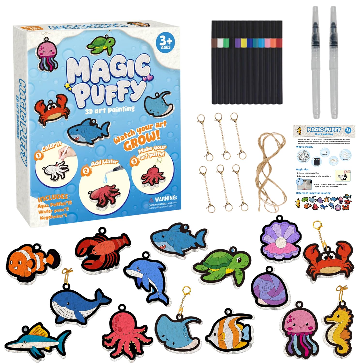 Wuneiox Crafts for Kids, Ocean Themed 3D Foaming Texture Painting Kit, Puffy Art Painting Craft Kit for Kids, Aqua Puff Water Activated Arts, Gifts for 5 6 7 8 9 11 Year Olds Girls Boys