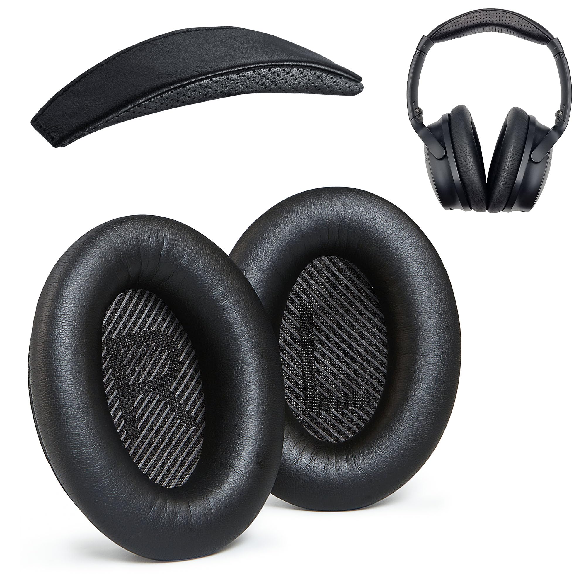 AHG Replacement QC35 / QC35 ii earpads and QC35 / QC35 ii Headband Cushion cover. Compatible with Bose QuietComfort 35 and QC35 ii Headphones. Premium PU Leather Ear Pads | Sheepskin Leather headband