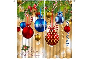 YCNESS Merry Xmas Curtains, Merry Christmas Ball Window Treatments for Living Room Bedroom Kitchen Holiday Party Decor, Gold Silver Glitter New Year Drapes 2 Panel Sets,42x45 Inch