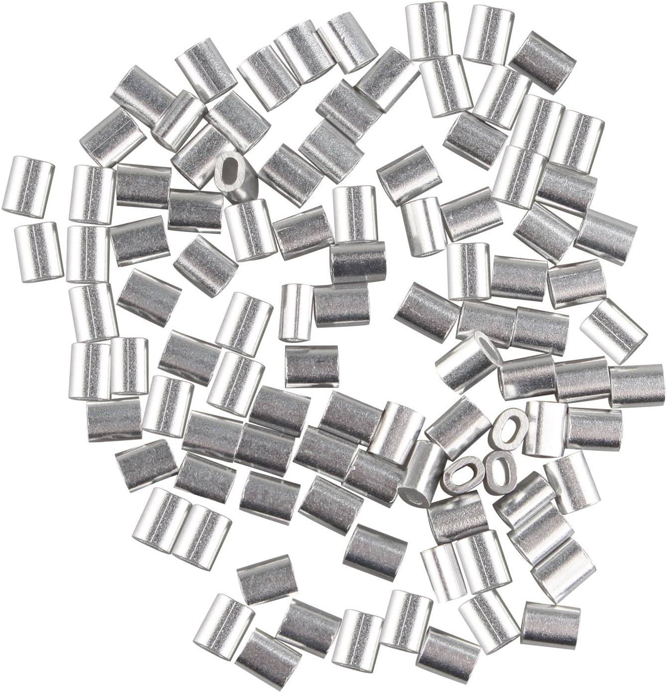 Futheda 100 pcs Aluminum Crimping Loop Sleeve Clips Oval Shaped for 1.0mm Cable Wire Rope Silver Tone