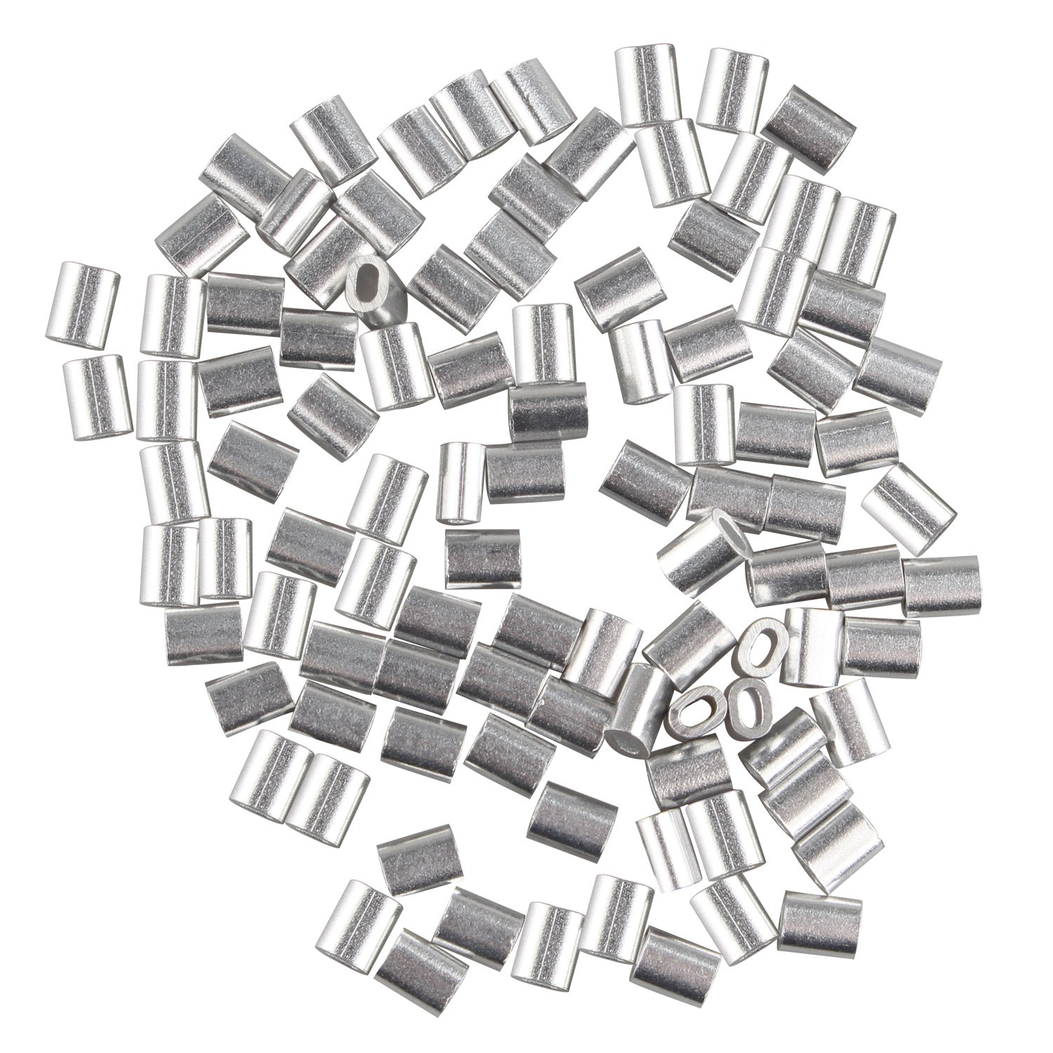 Futheda 100 pcs Aluminum Crimping Loop Sleeve Clips Oval Shaped for 1.0mm Cable Wire Rope Silver Tone
