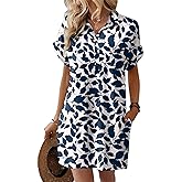 HOTOUCH Womens Summer Shirt Dress 2026 Short Sleeve Floral Shift Dress Casual Loose Flowy Beach Sundress with Pockets