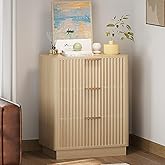 Trironsun 3 Drawers Nightstand 24'' Mid Century Modern Night Stand Fluted Wide Bedside Table with Wave Front Wood End Table with Rose Gold Handle for Bedroom or Living Room