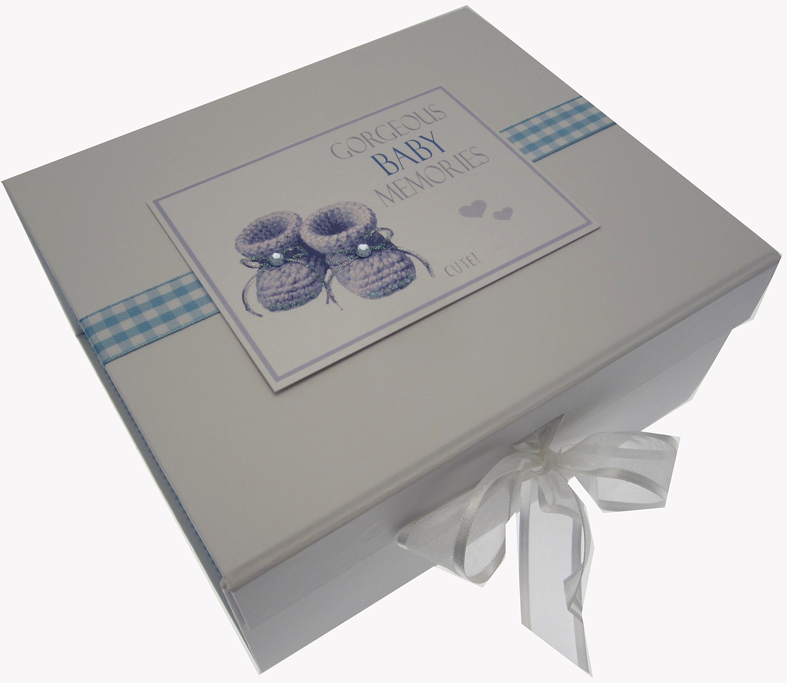 White Cotton Cards Gorgeous Baby Memories, Small Keepsake Box, Blue Booties