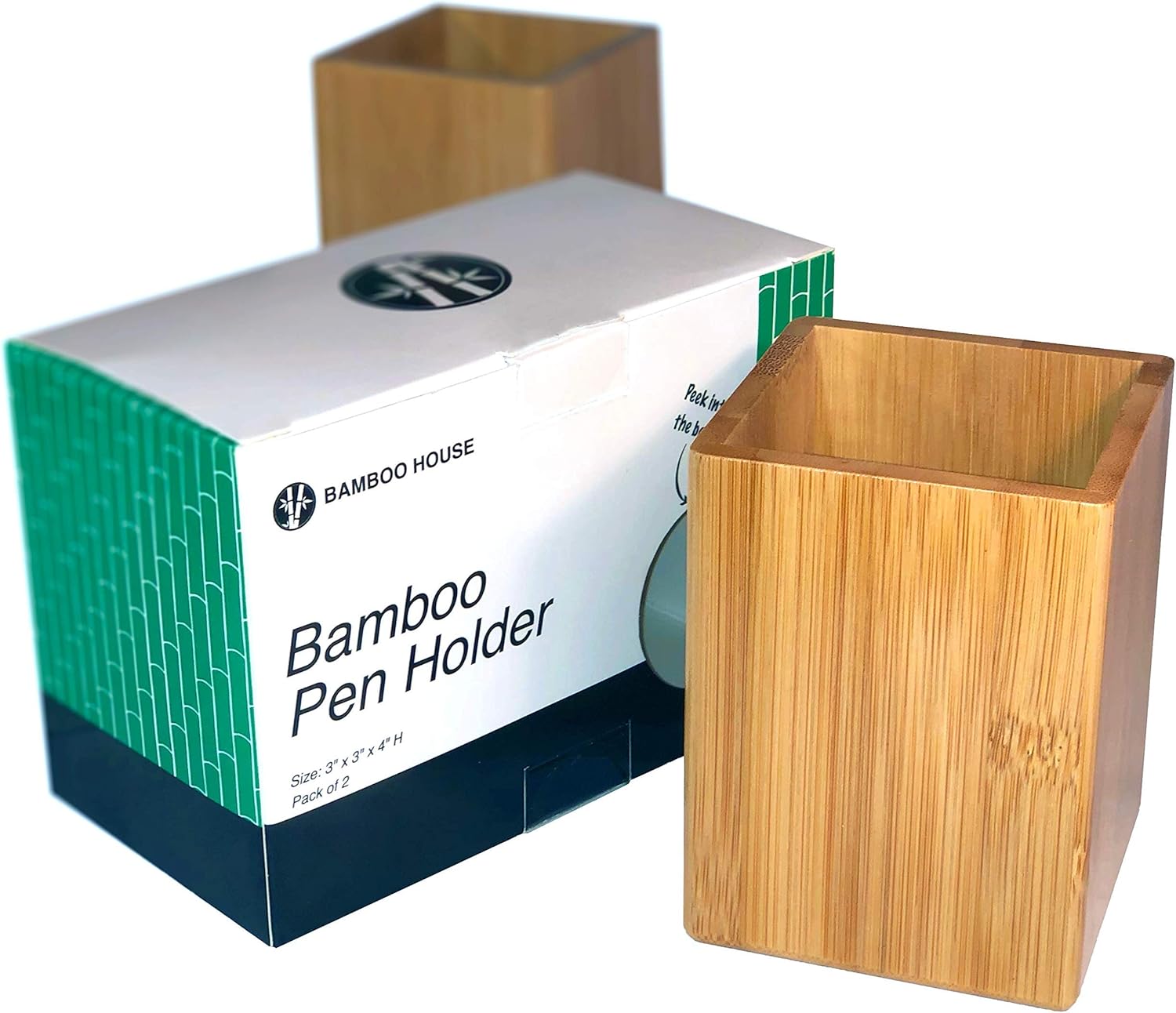 Pack of 2 Bamboo House Pencil Holder Bamboo Pen Holder